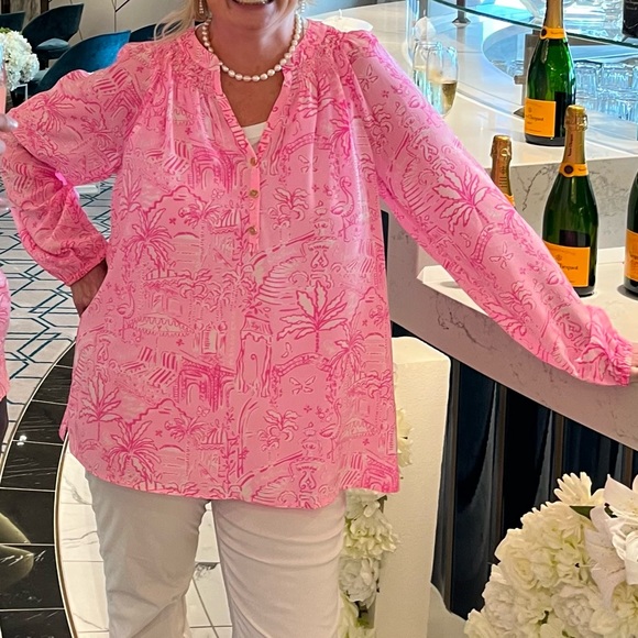 Lilly Pulitzer Elsa Silk Top Conch Shell Pink Pennys Playground XL NWT - Picture 5 of 5